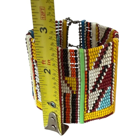 Masai Bracelet Wide wire seed beads multicolor african vintage - Picture 2 of 7